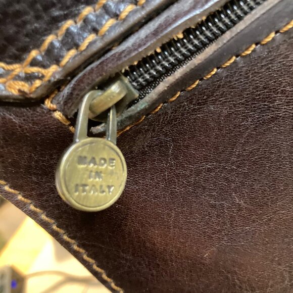 Mens Vintage Italian Leather Briefcase Attache Case Dark Brown 13 x17" Flaw - Picture 7 of 11